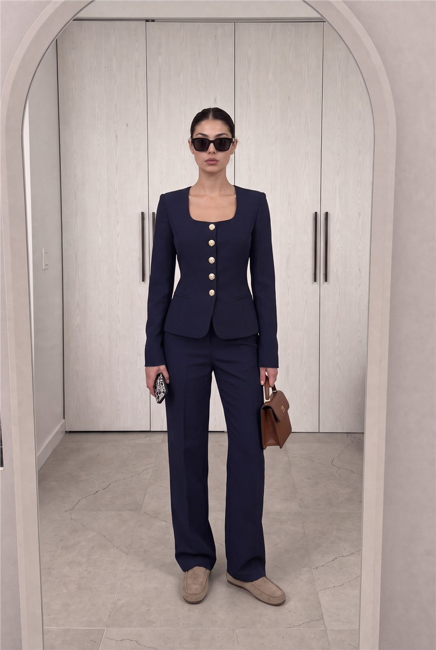 Jane Button Tailored Suit Lacivert