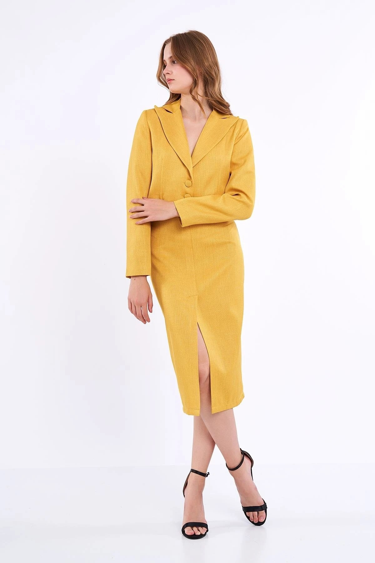 Keten Kısa Blazer Ceket Sarı