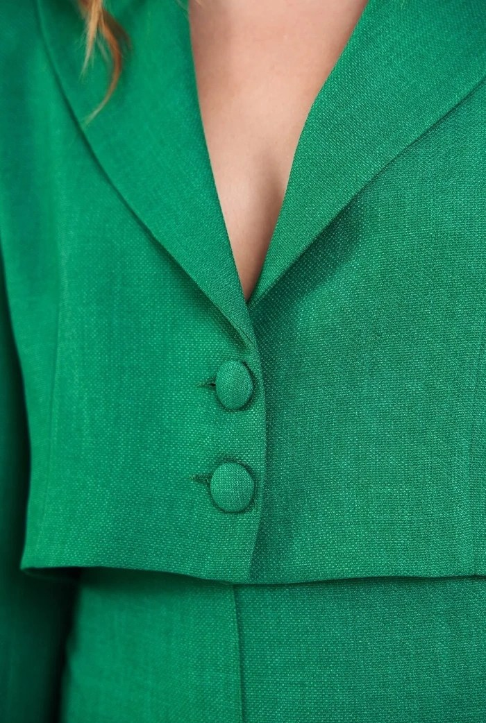 Keten Kısa Blazer Ceket Yeşil