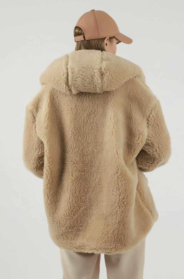 Kısa Kapüşonlu Camel Peluş