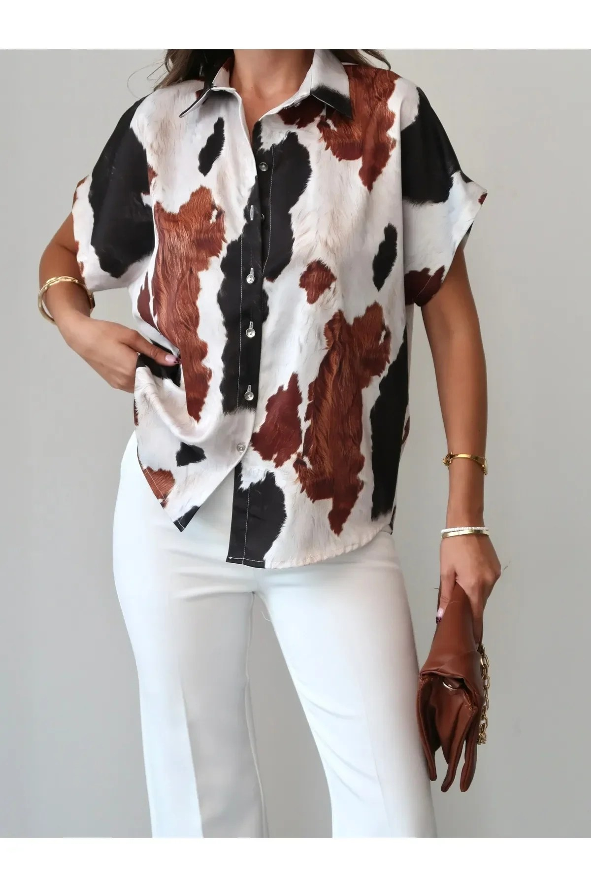 Kısa Kollu Gömlek Urban Cow Desen