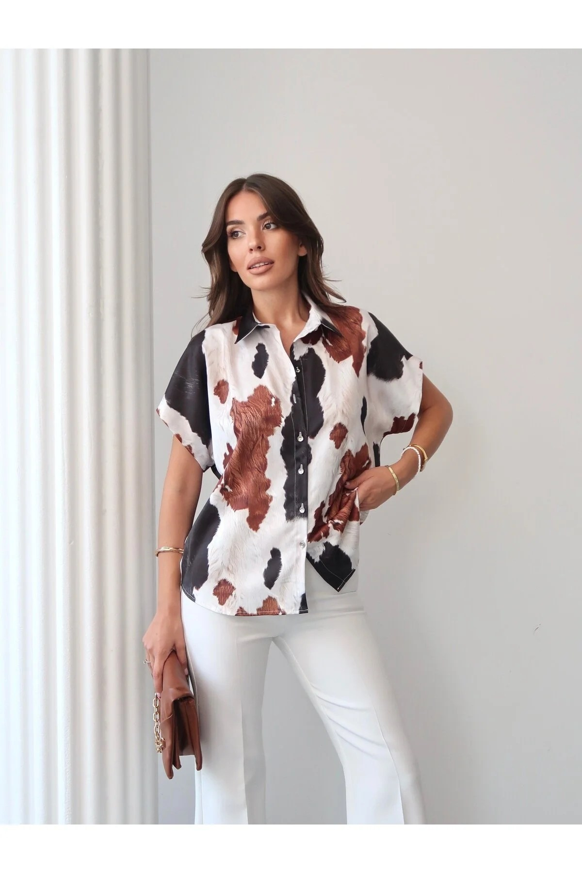 Kısa Kollu Gömlek Urban Cow Desen