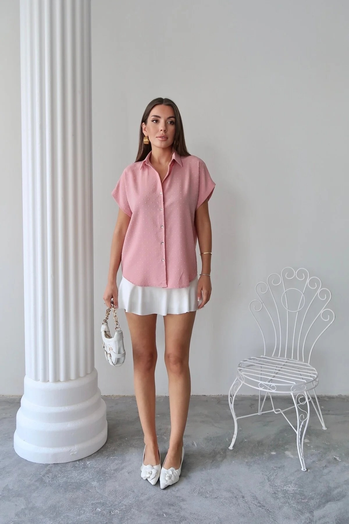 Kısa Kollu Pembe Gömlek