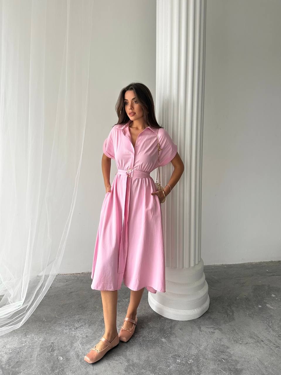 Léa Gömlek Elbise Pembe
