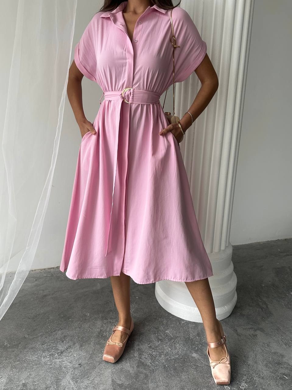 Léa Gömlek Elbise Pembe