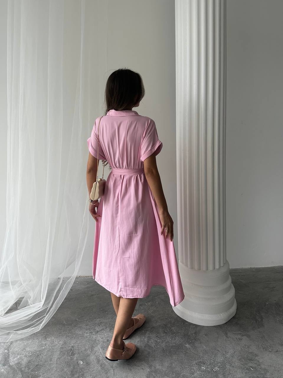 Léa Gömlek Elbise Pembe