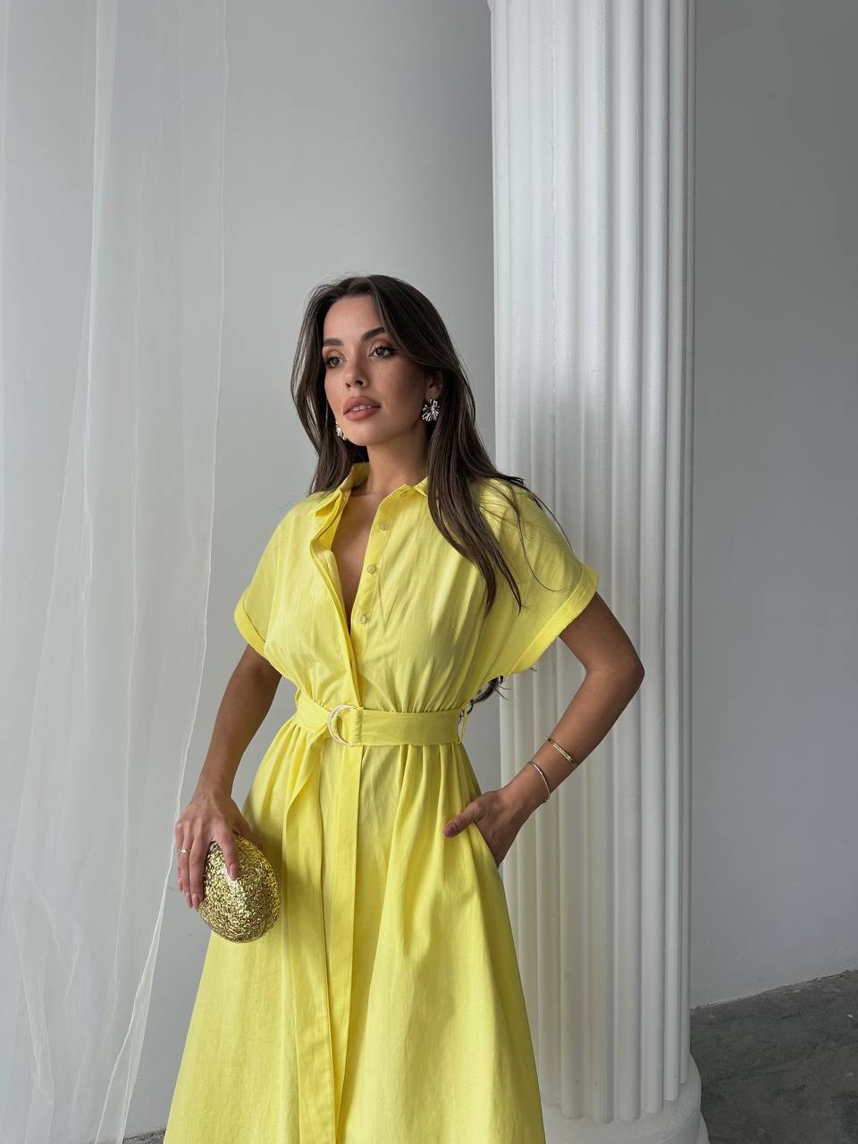 Léa Gömlek Elbise Sarı