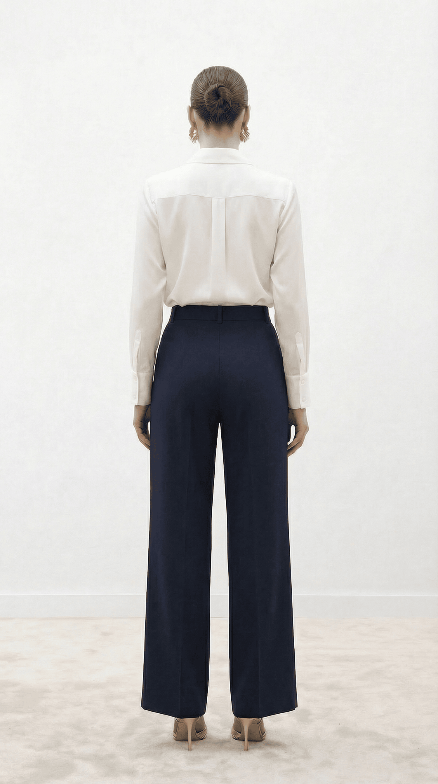 Lacivert Yüksek Bel Pilili Wide Leg/Geniş Paça Dokuma Pantolon 25SWS5924 Palazzo