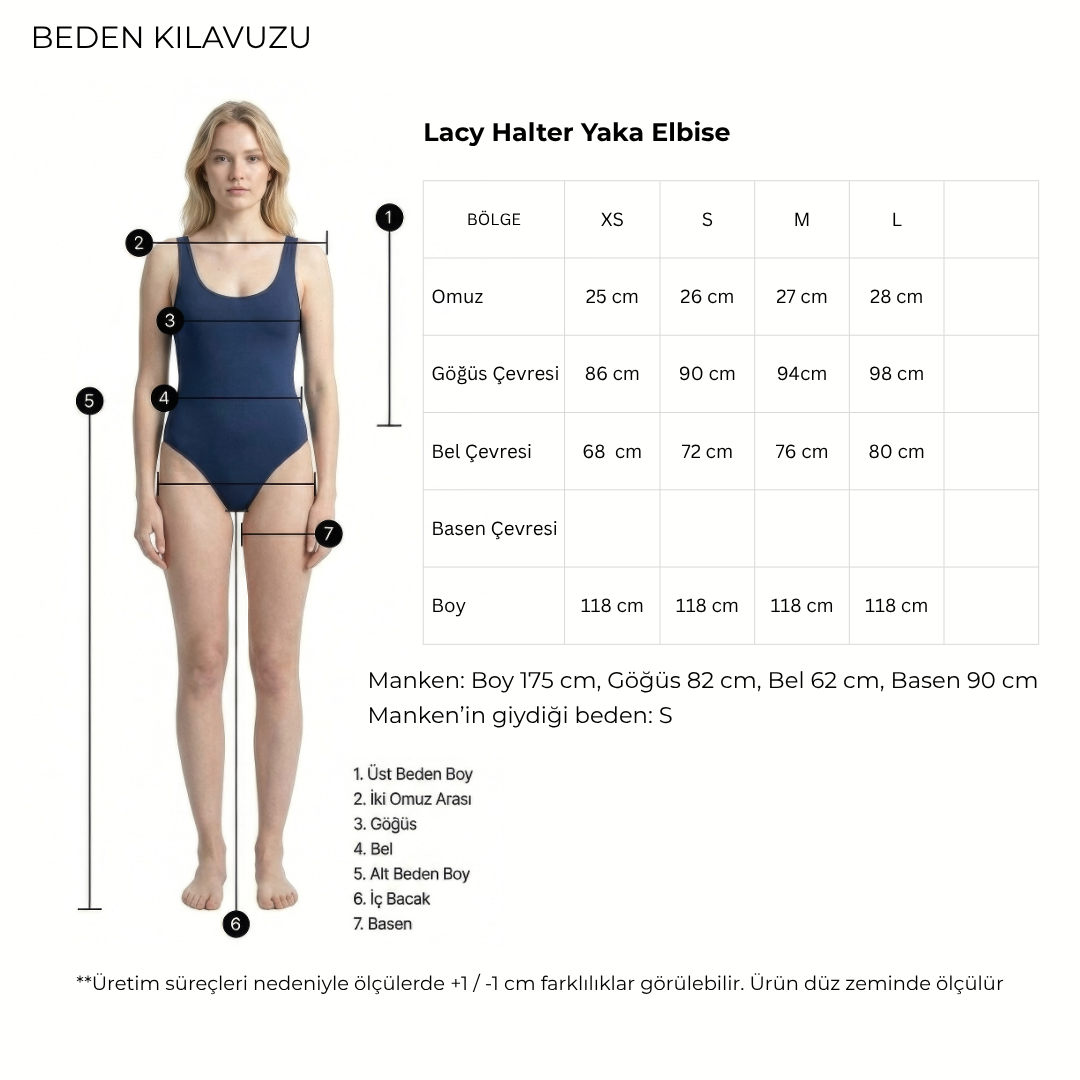 Lacy Halter Yaka Elbise Ekru