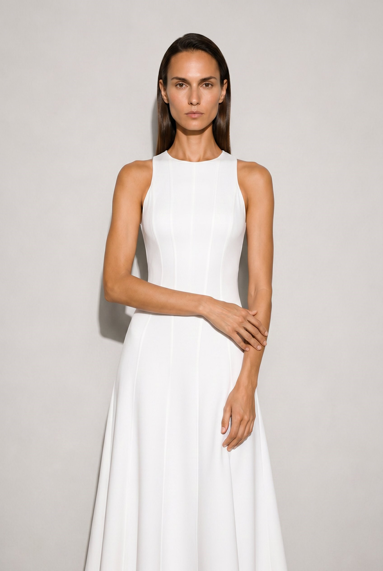 Lacy Halter Yaka Elbise Ekru