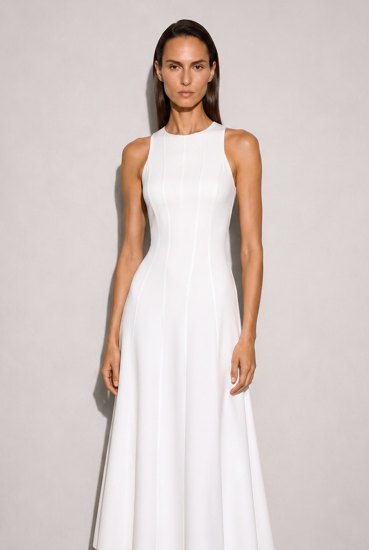 Lacy Halter Yaka Elbise Ekru
