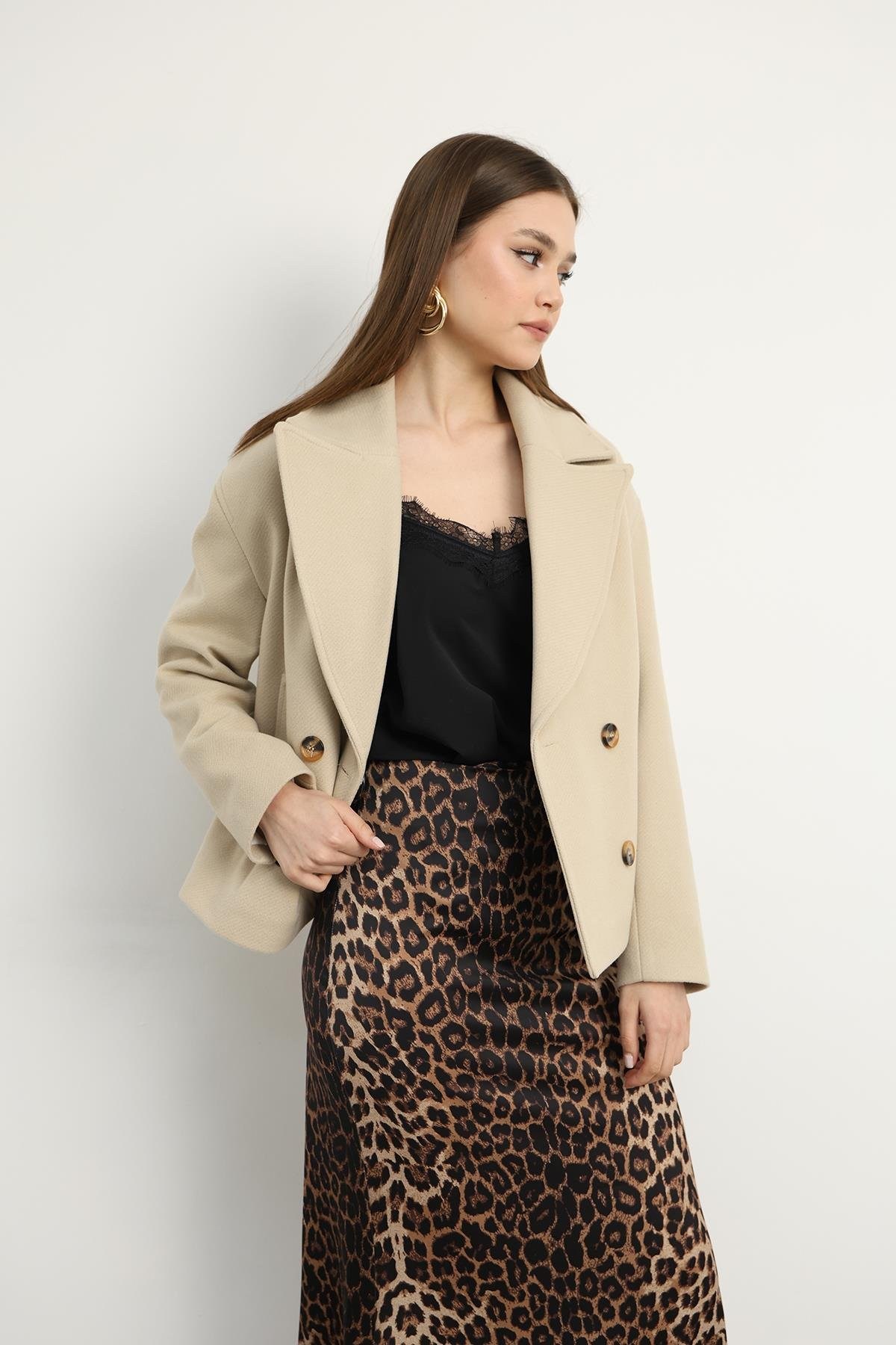Leopar Desenli Saten Etek
