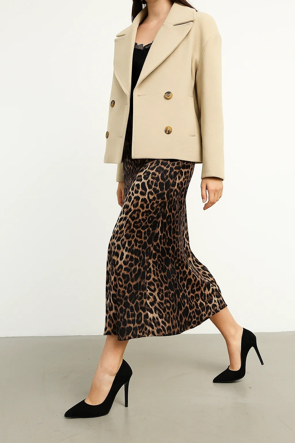 Leopar Desenli Saten Etek