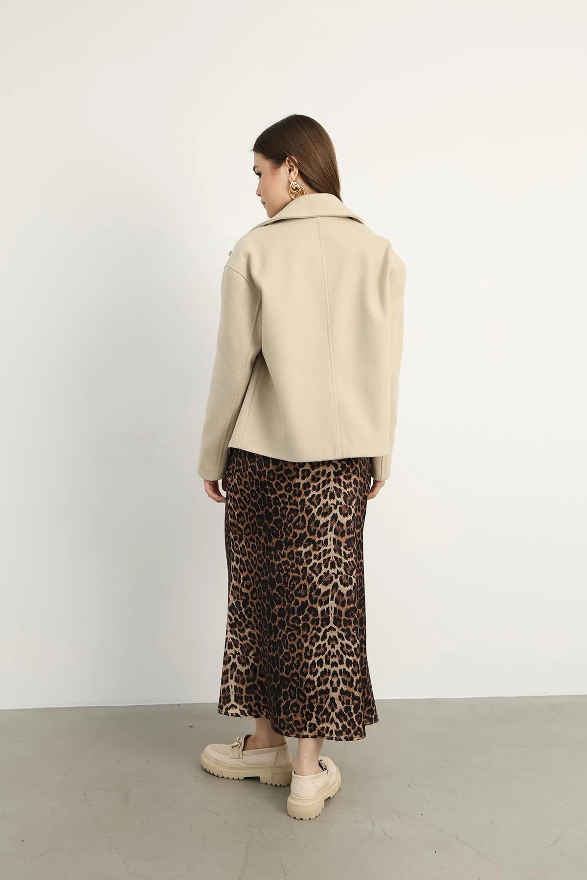 Leopar Desenli Saten Etek