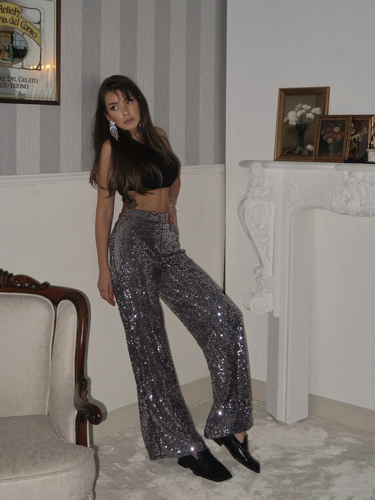 Liva Payetli Gece Pantolonu