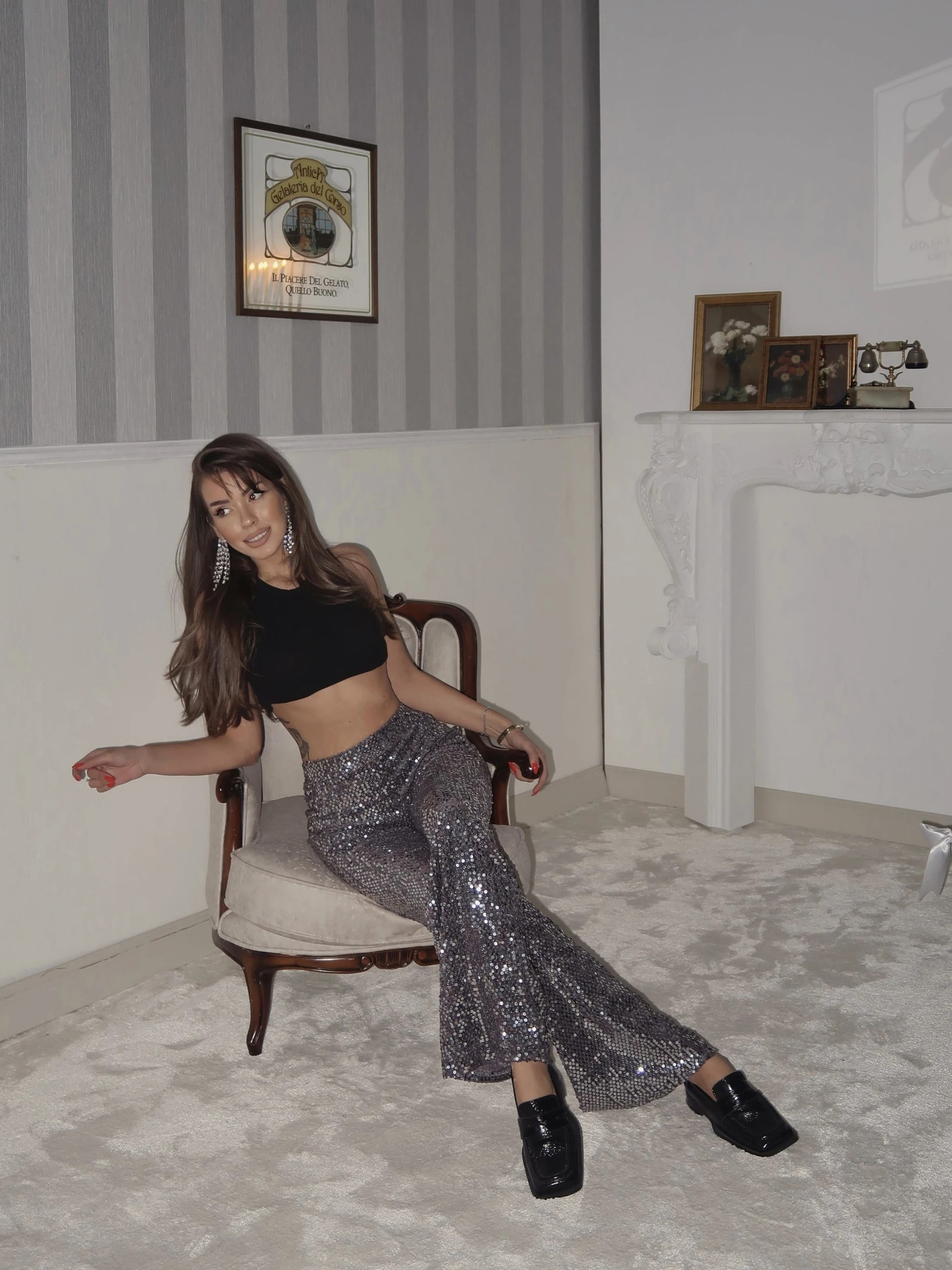 Liva Payetli Gece Pantolonu