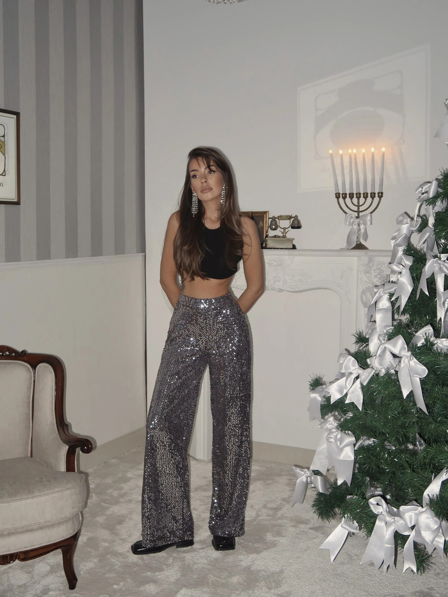 Liva Payetli Gece Pantolonu