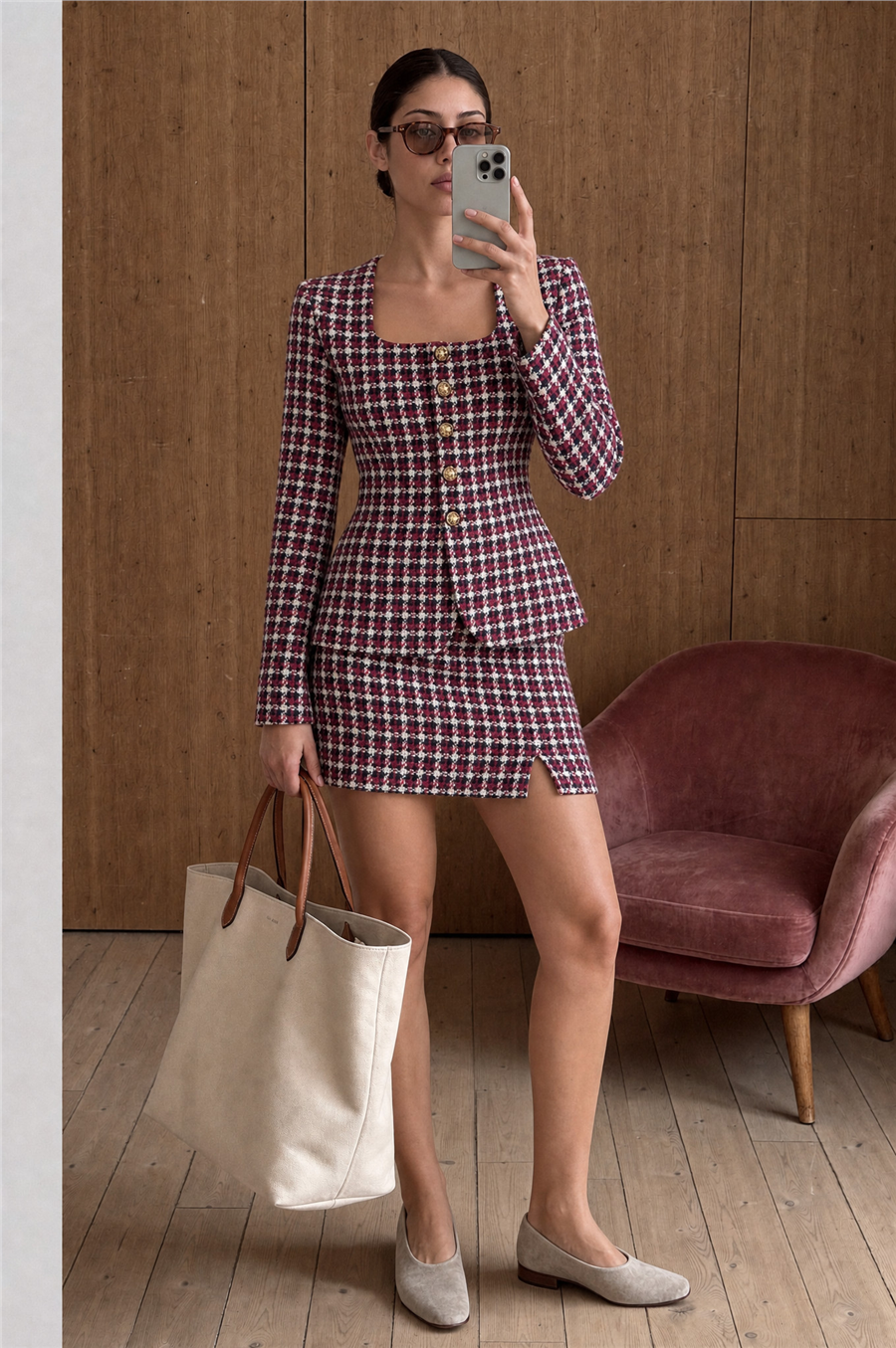 Luna Button Suit Bordo