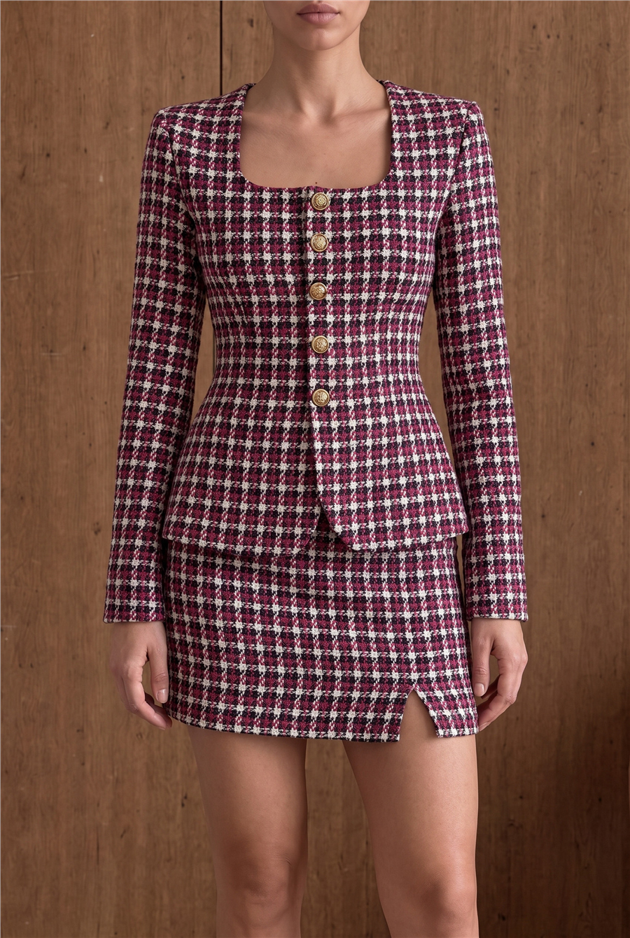 Luna Button Suit Bordo