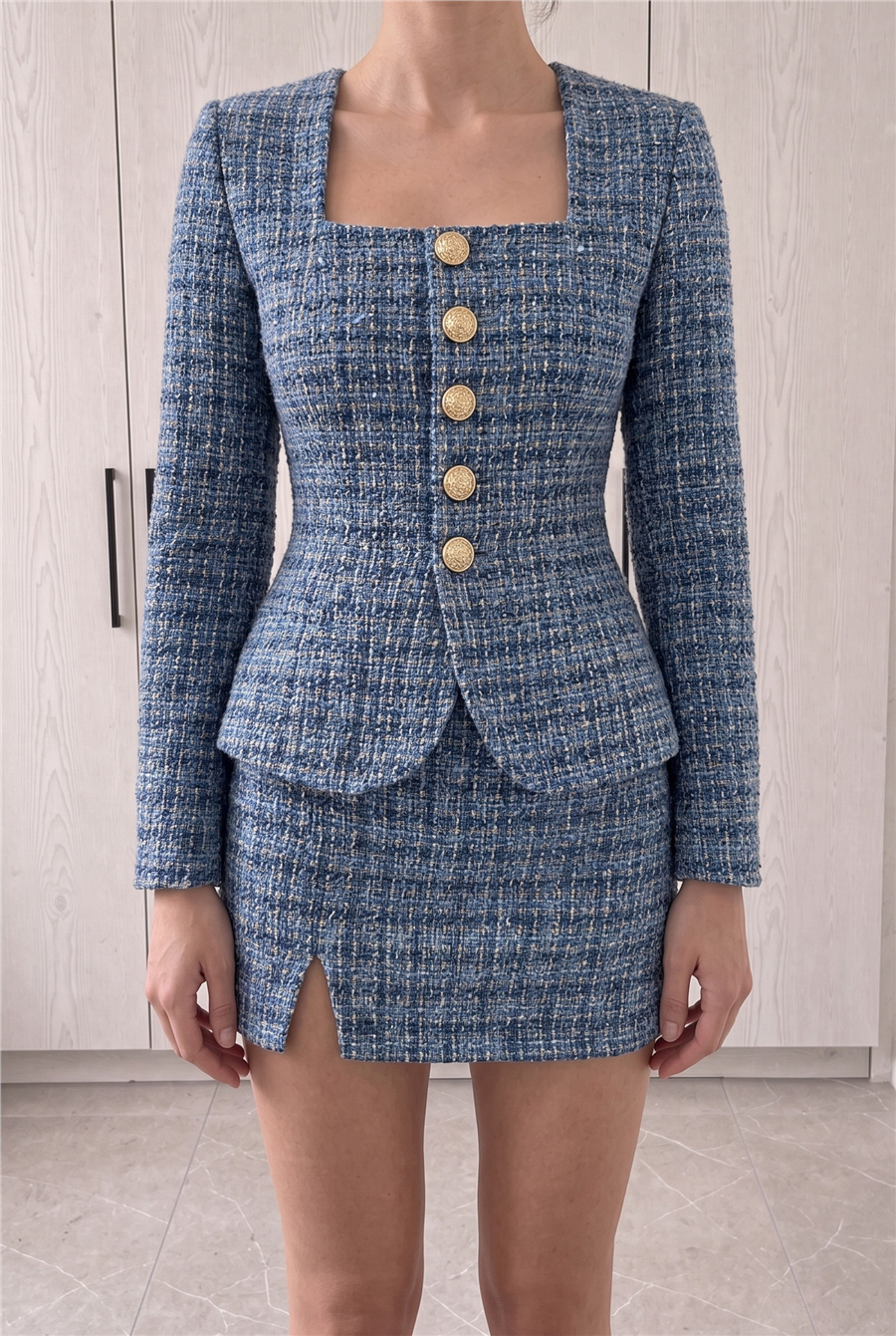 Luna Button Suit Mavi