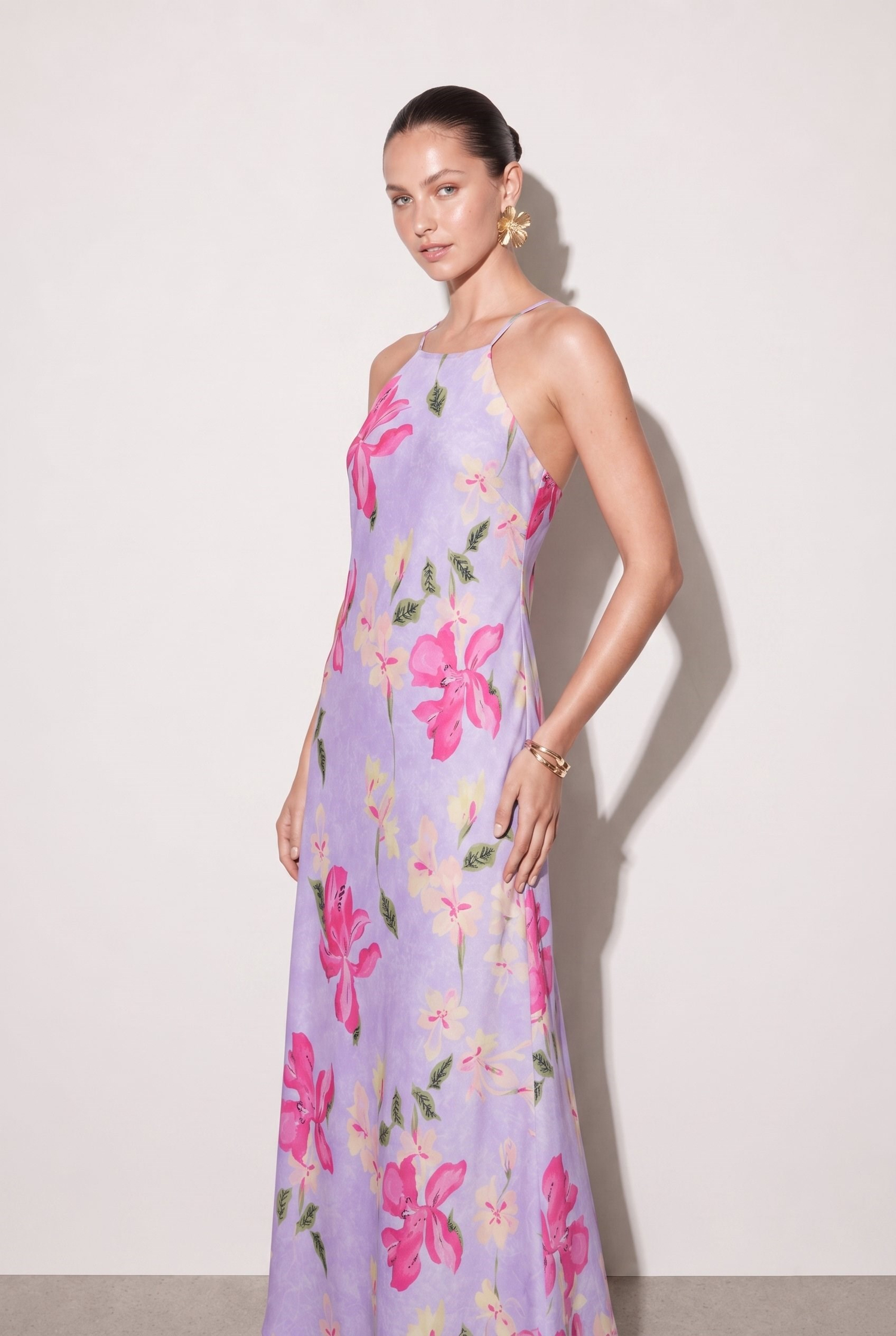 Lysa Floral Maxi Elbise Lila
