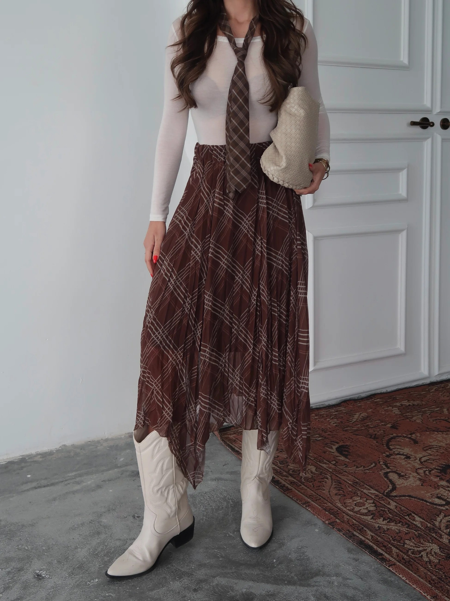 Margot Ekose Desenli Şifon Etek