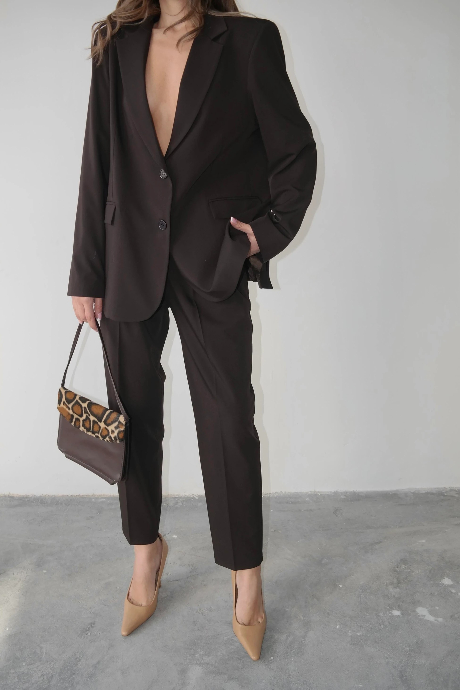 Maskülen Blazer Ceket Kahverengi