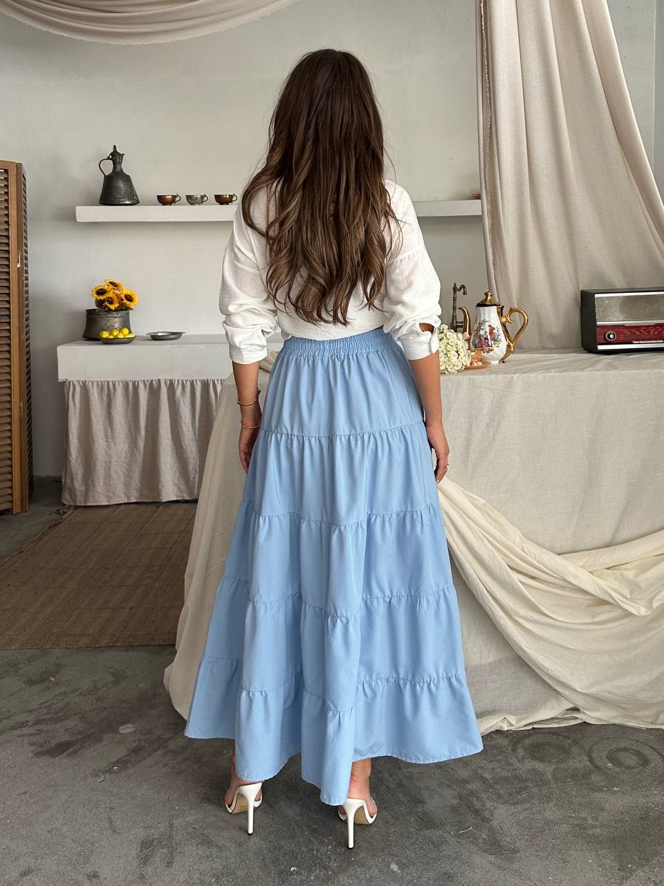 Melina Katlı Etek Mavi