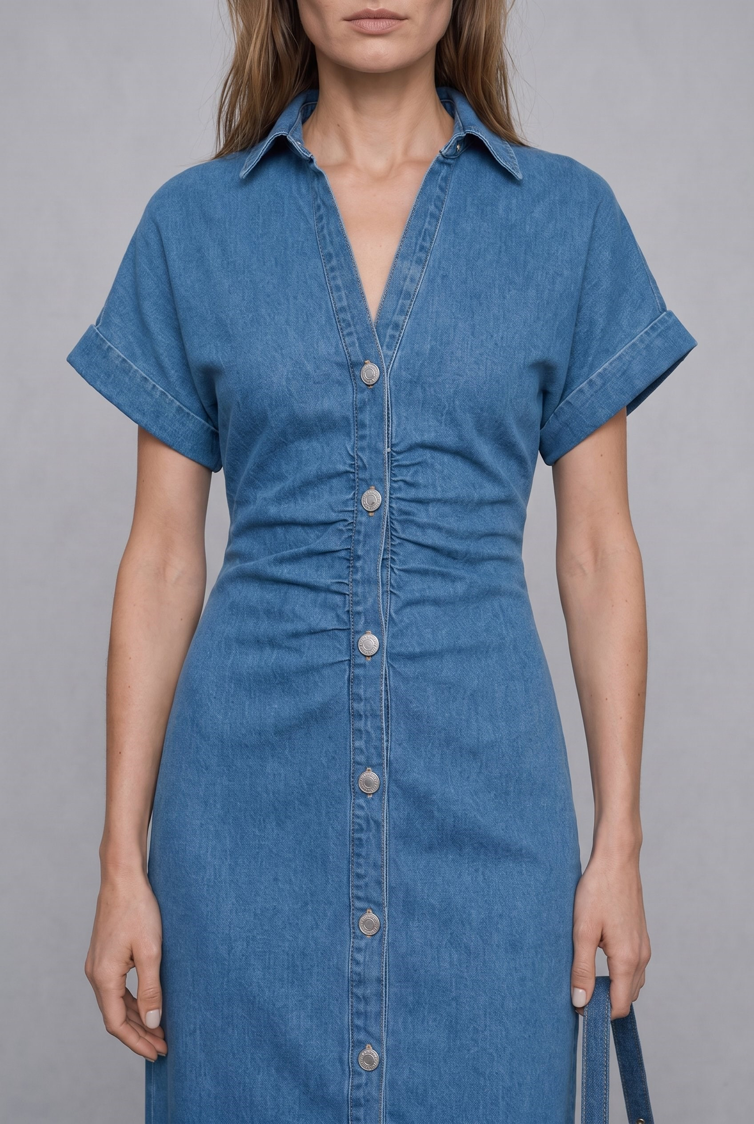 Melinda Drapeli Denim Elbise Mavi