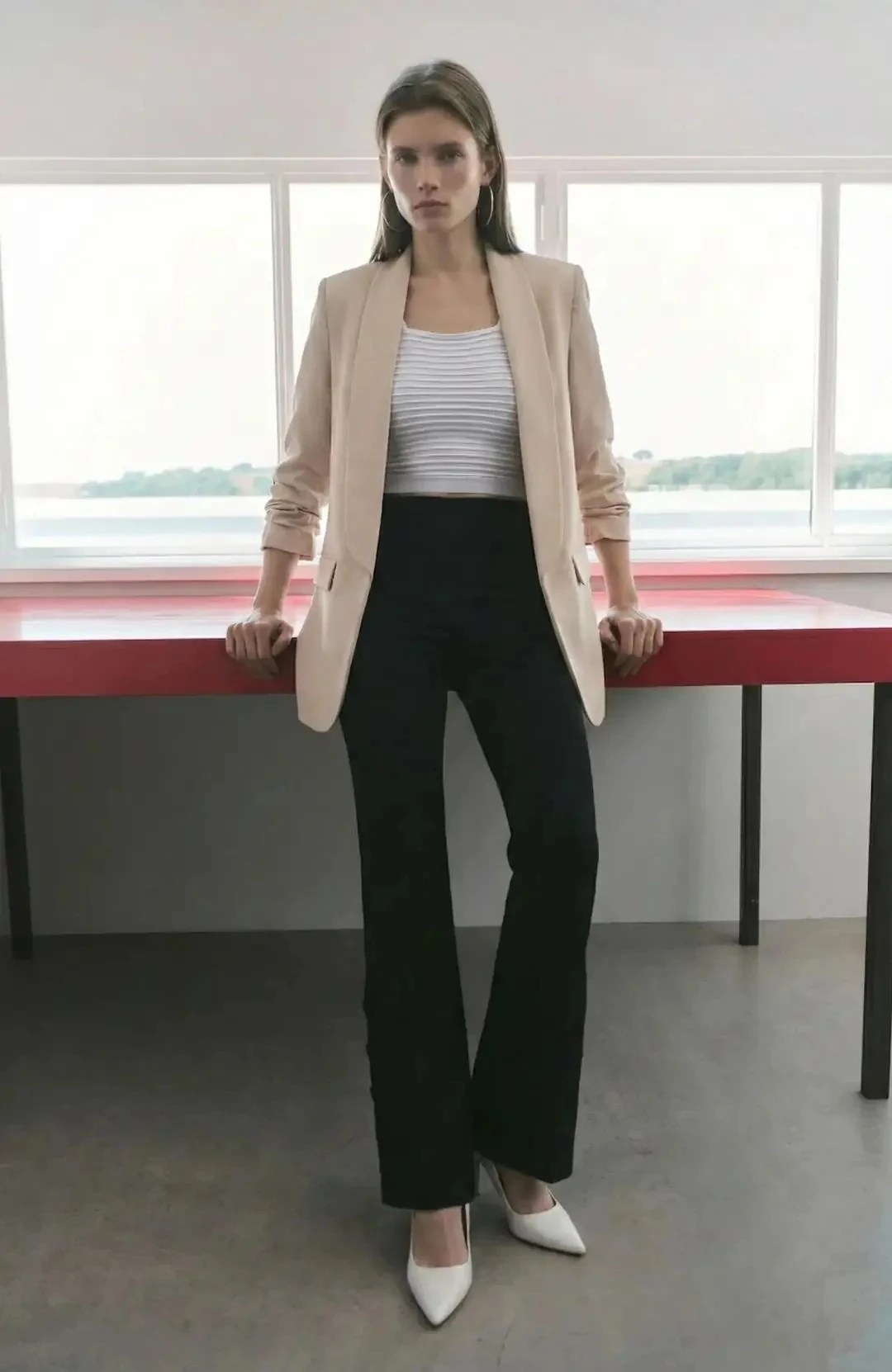 Mia Kolu Büzgülü Blazer Ceket Bej