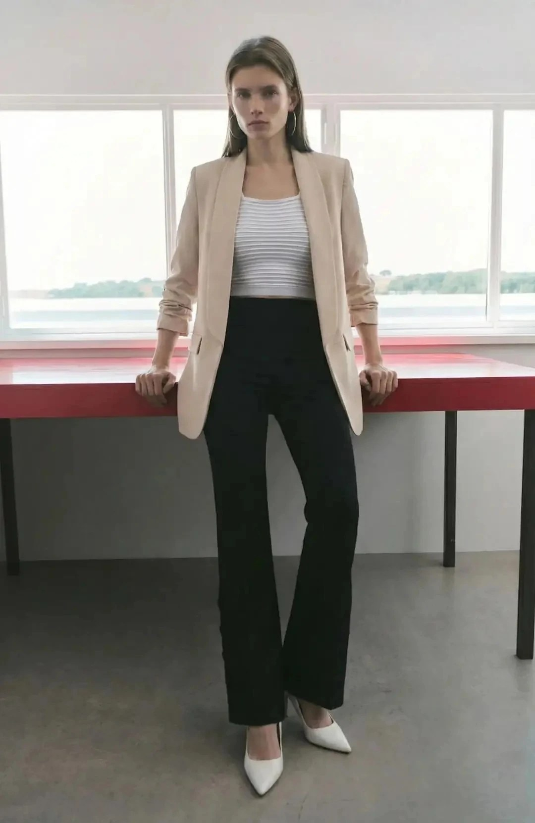 Mia Kolu Büzgülü Blazer Ceket Bej