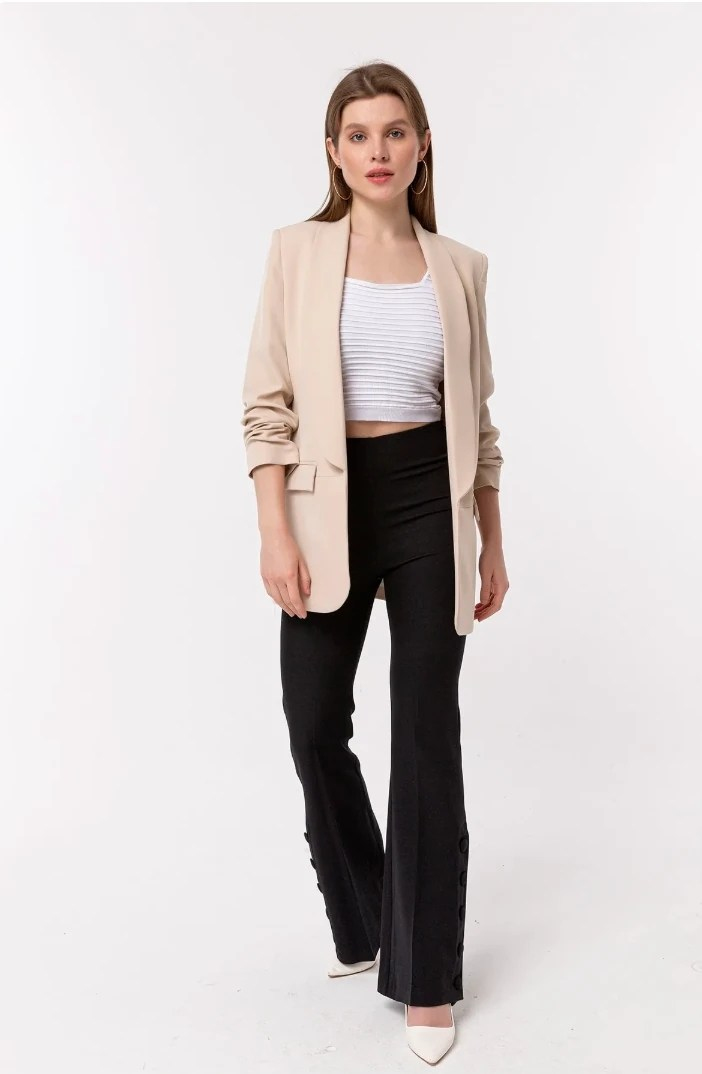 Mia Kolu Büzgülü Blazer Ceket Bej