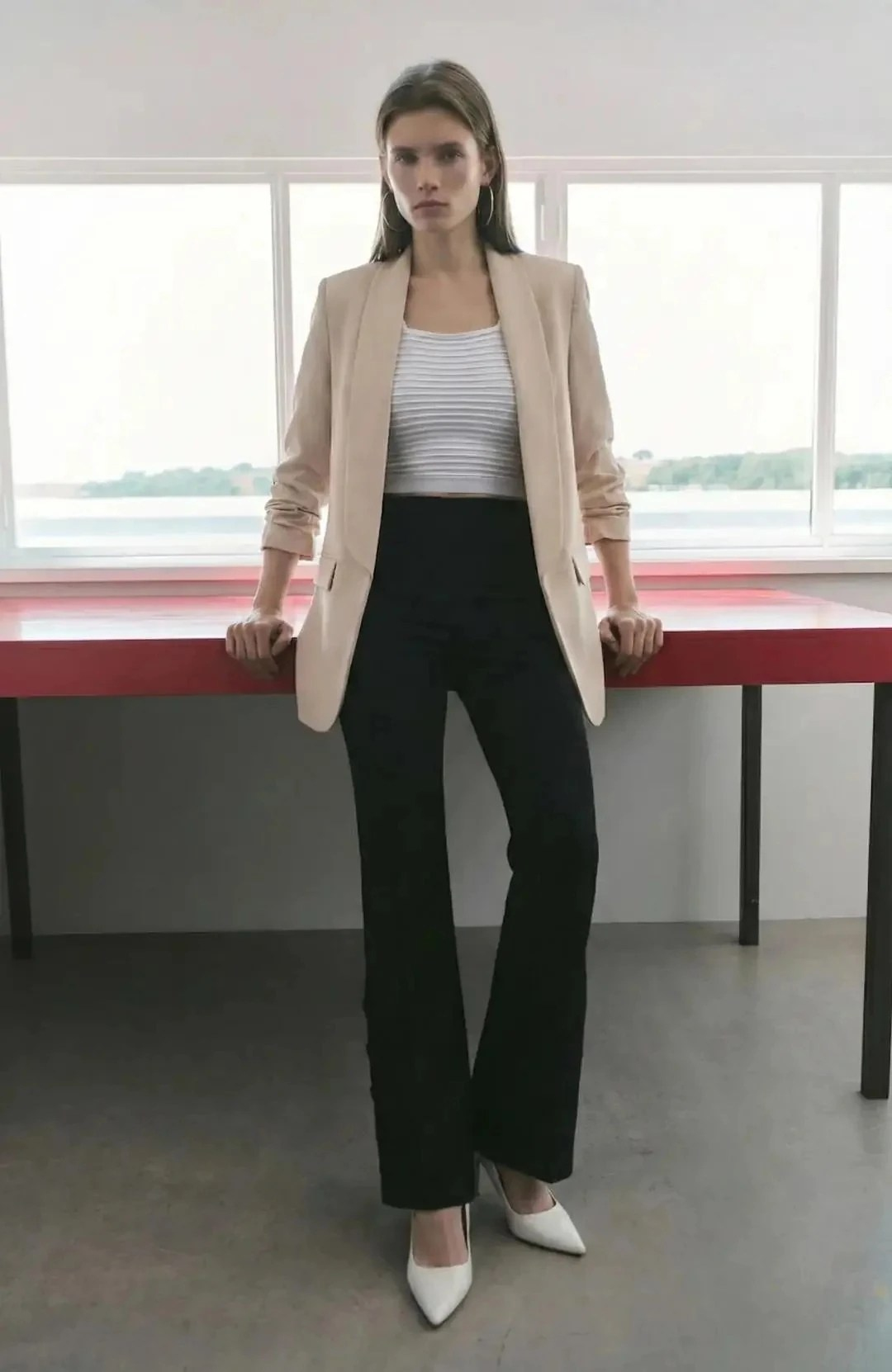 Mia Kolu Büzgülü Blazer Ceket Bej