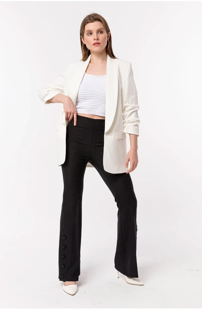 Mia Kolu Büzgülü Blazer Ceket Beyaz