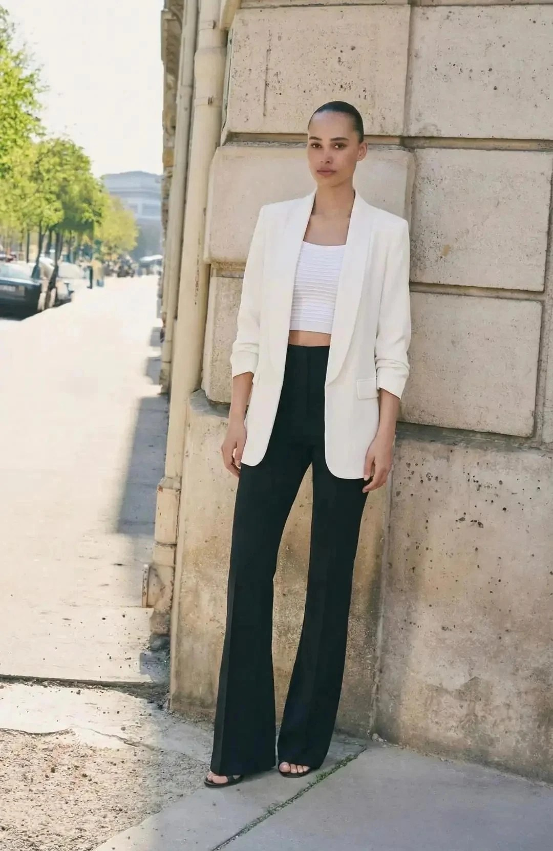 Mia Kolu Büzgülü Blazer Ceket Beyaz