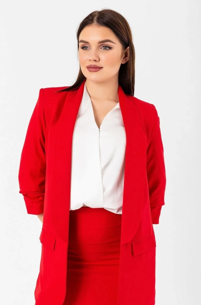 Mia Kolu Büzgülü Blazer Ceket Kırmızı