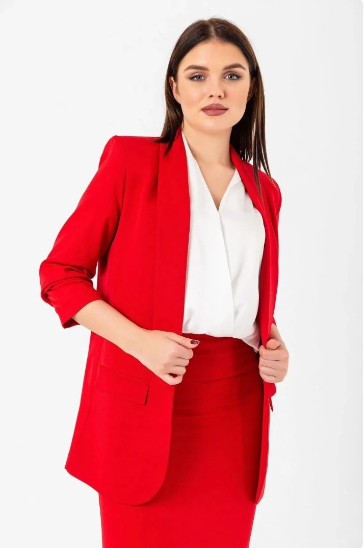 Mia Kolu Büzgülü Blazer Ceket Kırmızı