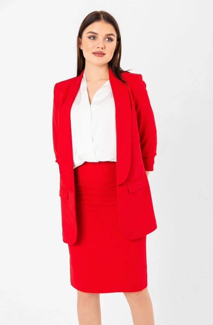 Mia Kolu Büzgülü Blazer Ceket Kırmızı