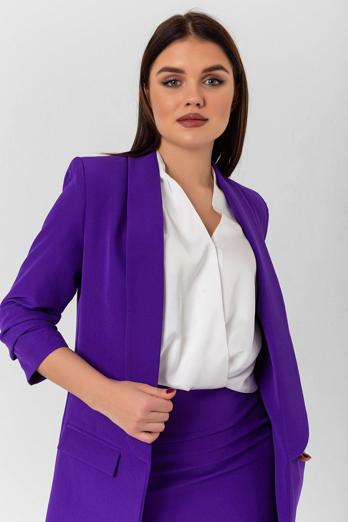 Mia Kolu Büzgülü Blazer Ceket Mor
