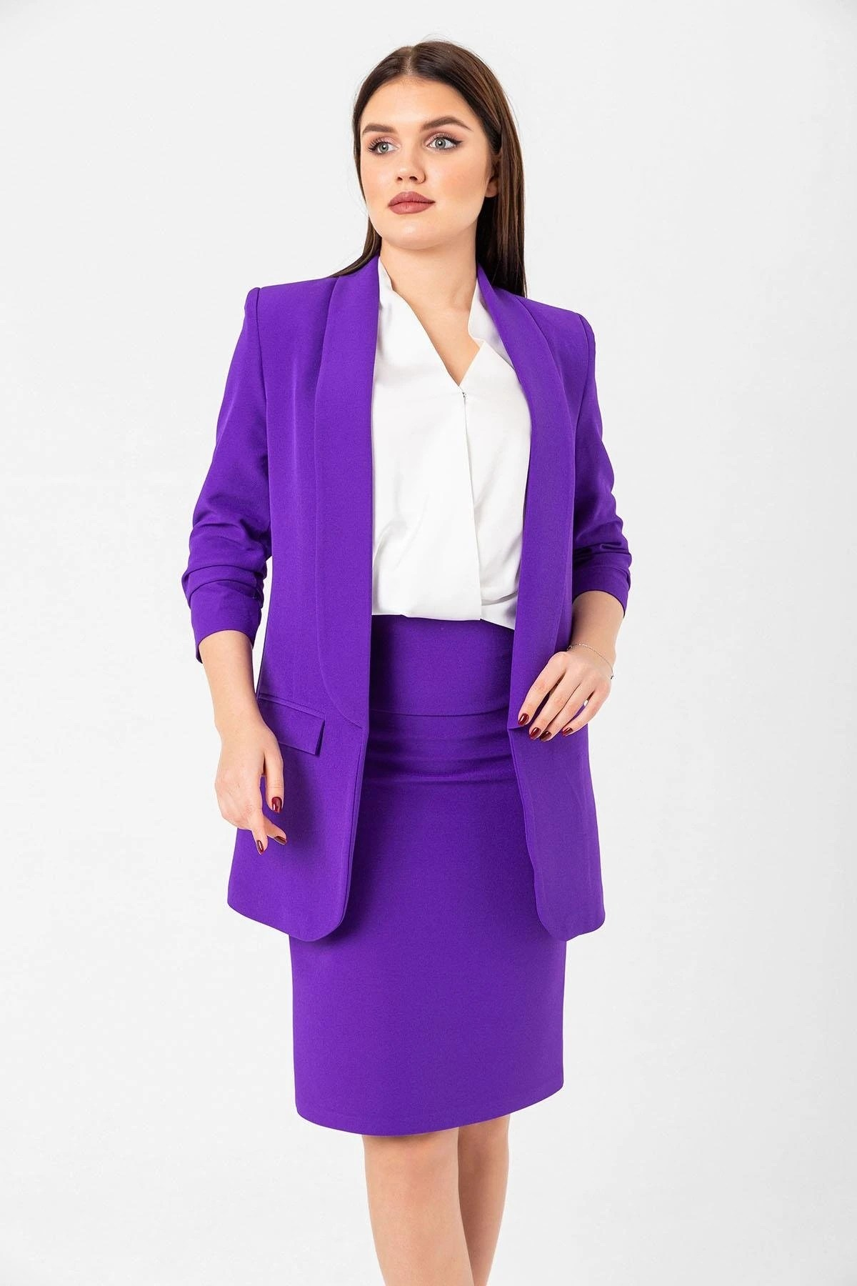 Mia Kolu Büzgülü Blazer Ceket Mor