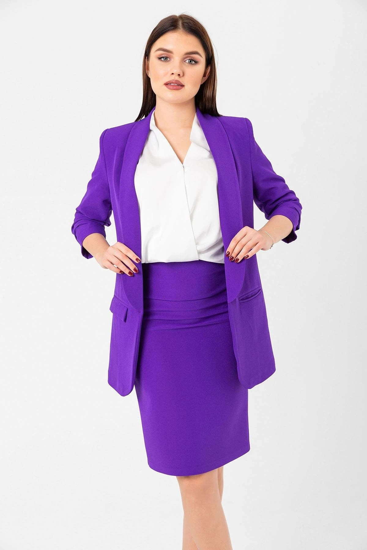 Mia Kolu Büzgülü Blazer Ceket Mor