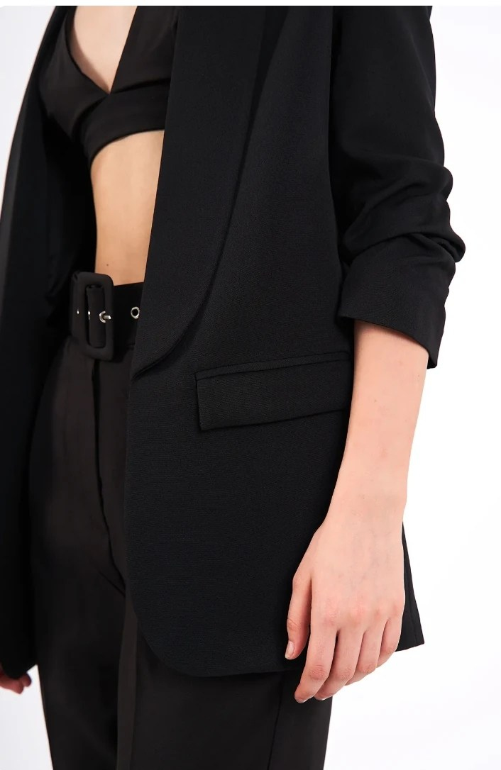 Mia Kolu Büzgülü Blazer Ceket Siyah