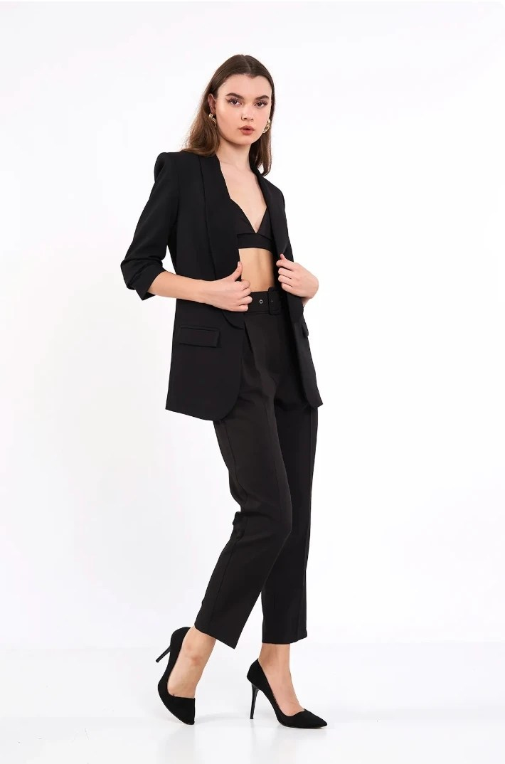 Mia Kolu Büzgülü Blazer Ceket Siyah