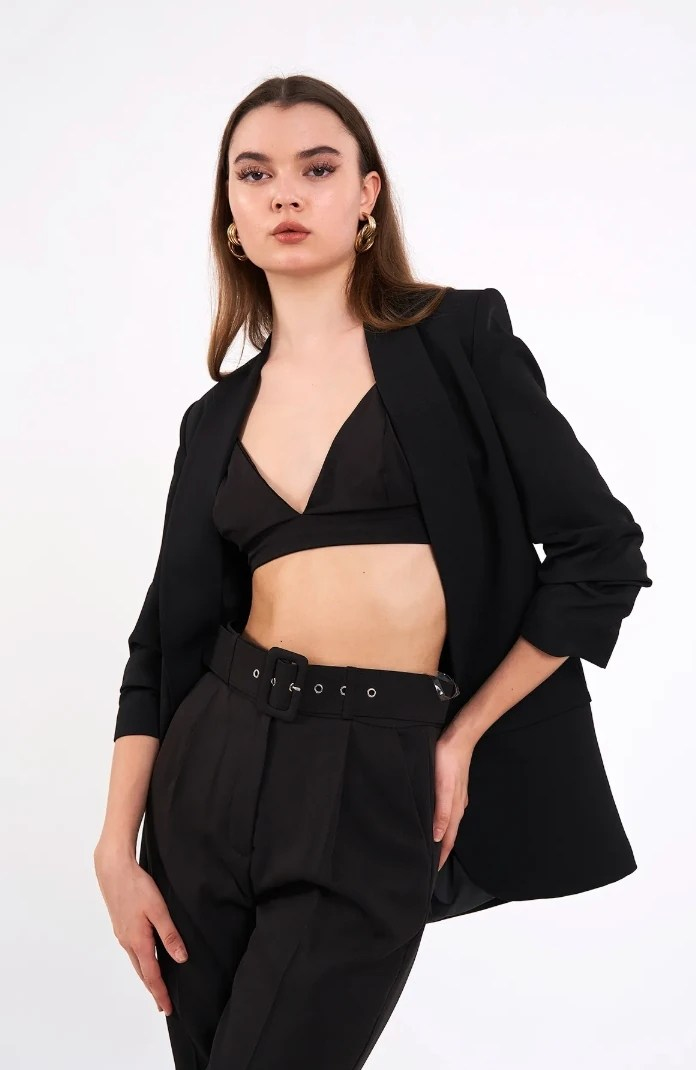 Mia Kolu Büzgülü Blazer Ceket Siyah