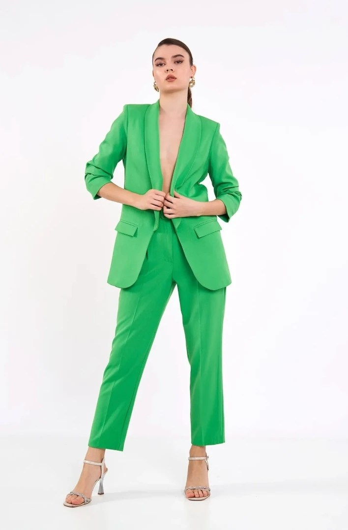 Mia Kolu Büzgülü Blazer Ceket Yeşil