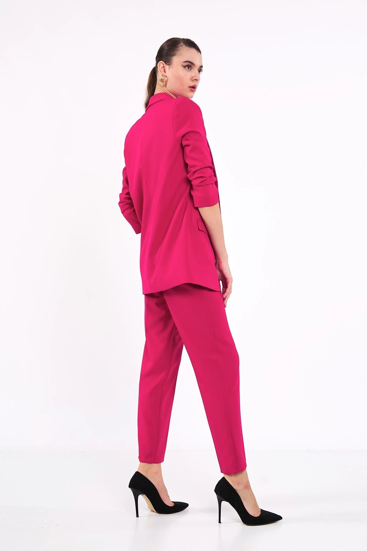 Modern Elegance Kemerli Fuşya Pantolon