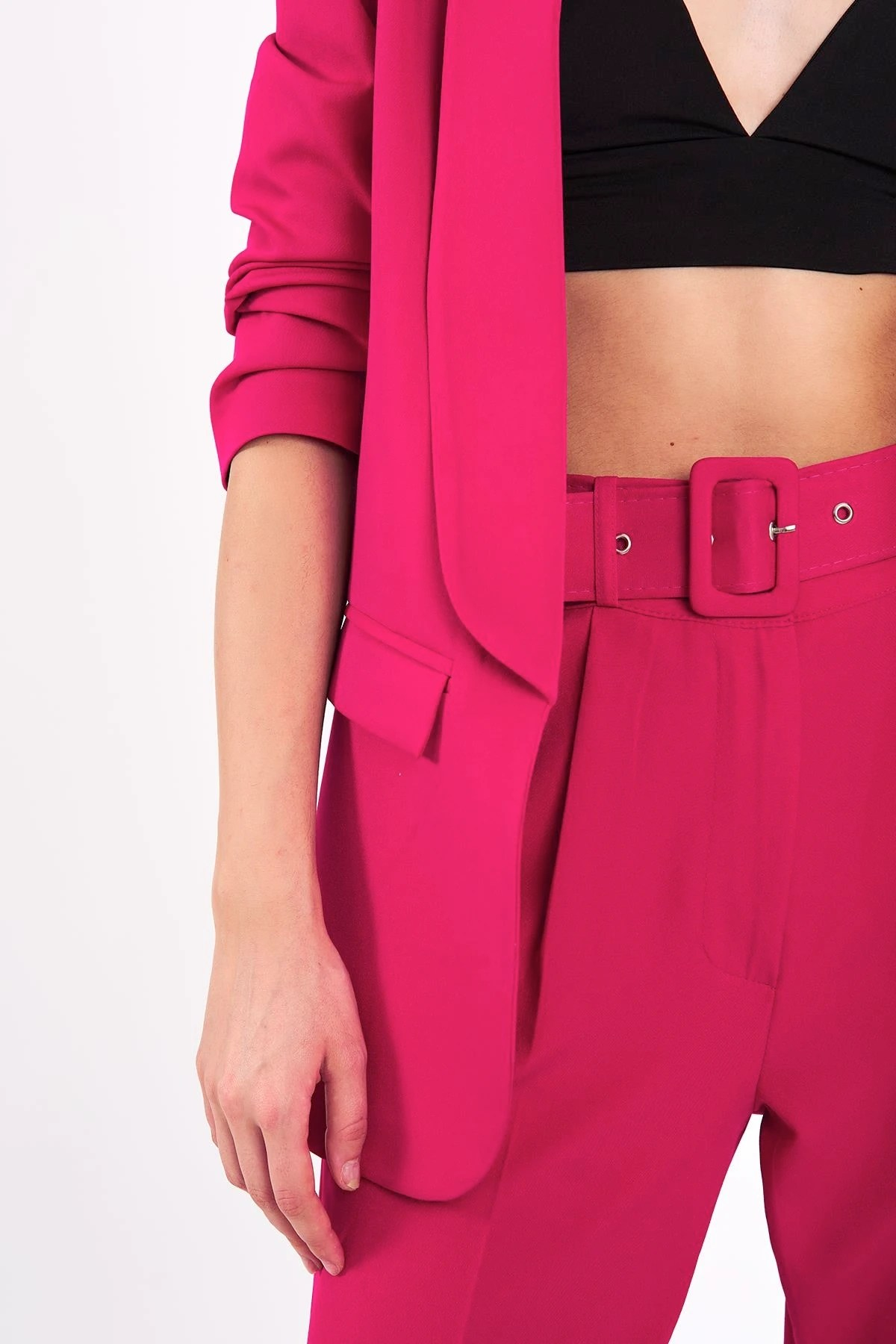 Modern Elegance Kemerli Fuşya Pantolon