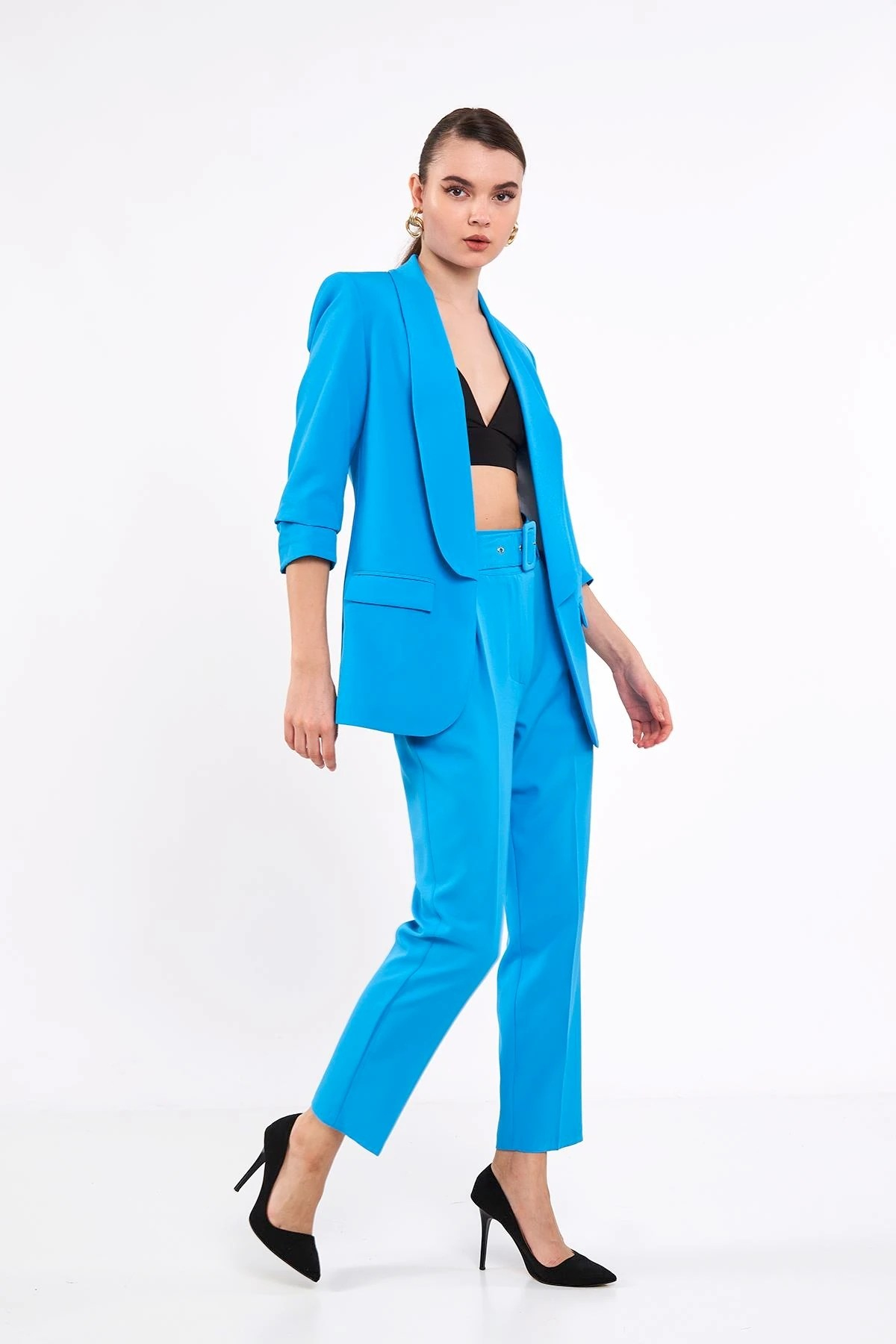 Modern Elegance Kemerli Mavi Pantolon