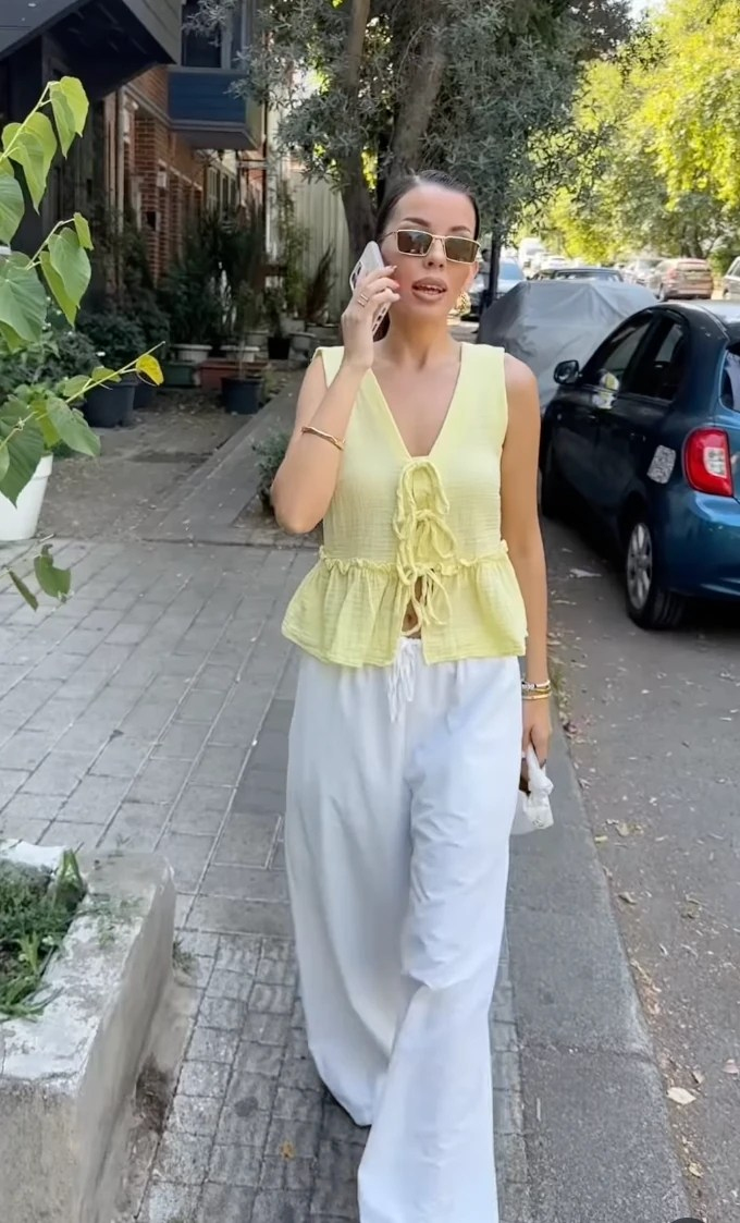 Müslin Bağcıklı Yelek Bluz Sarı