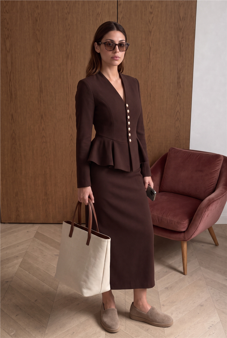 Odette Peplum Suit Kahverengi